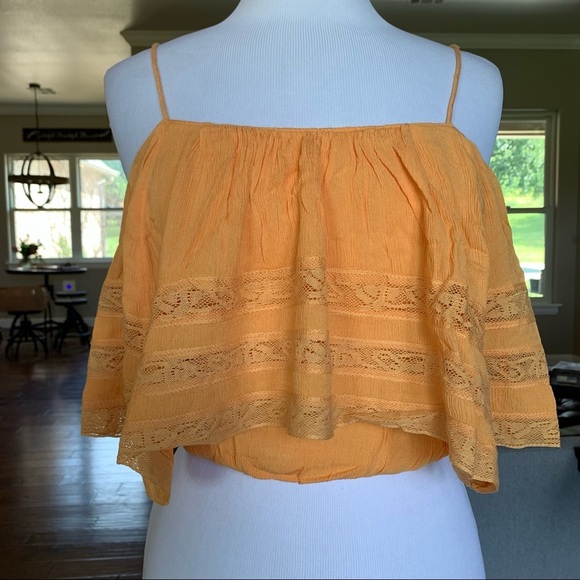 NWT FREE PEOPLE Home Again Cami Crop Top XS X-Small Off Shoulder Ruffle Orange - Picture 6 of 13